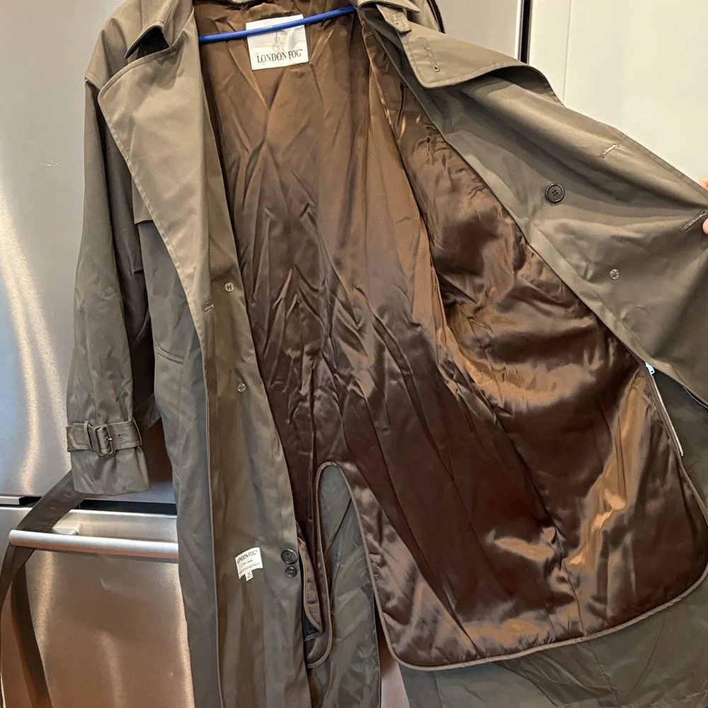 Men’s London Fog Dark Green Khaki Trench Coat w/removable lining brand new - Picture 4 of 11